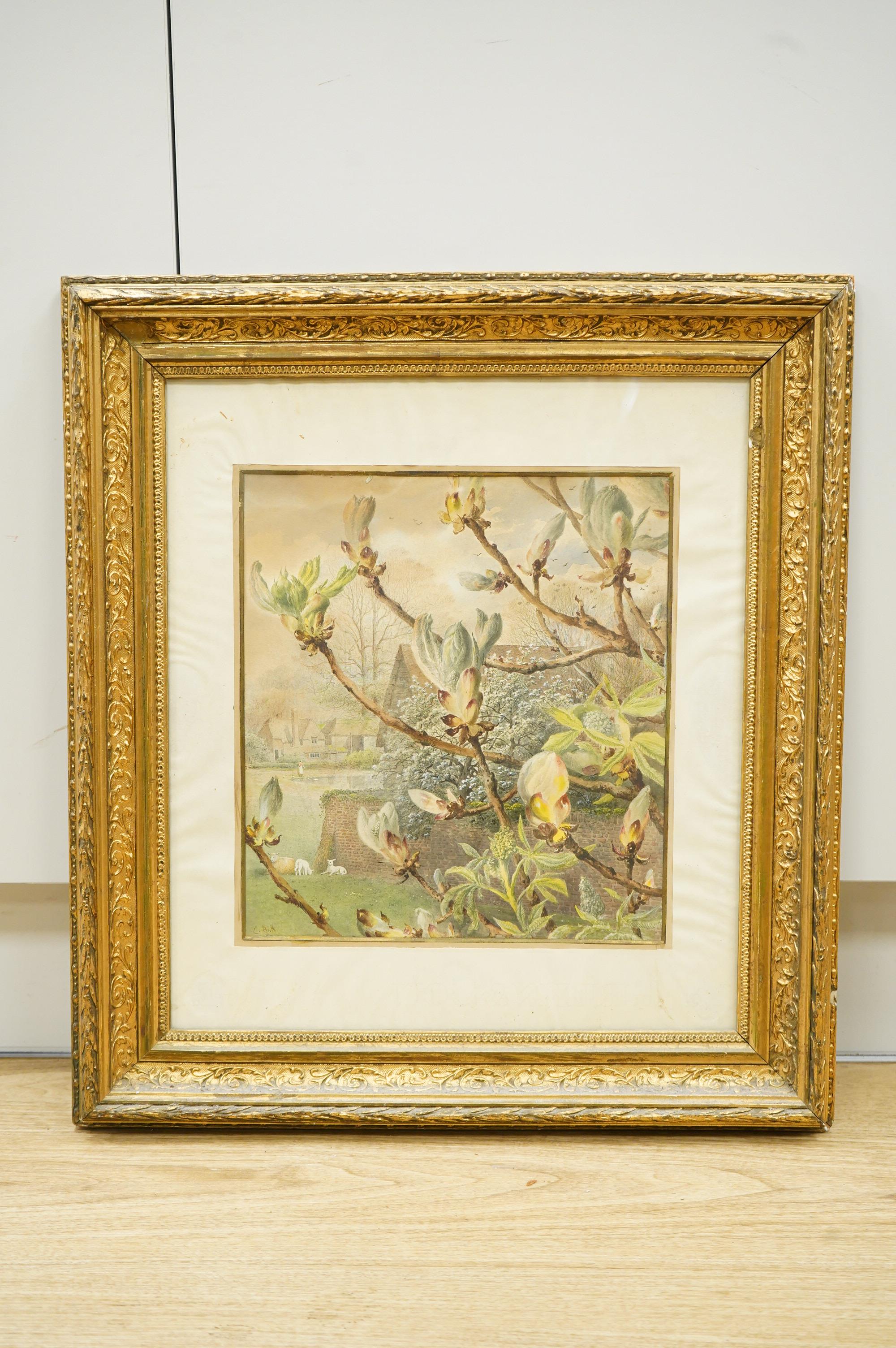 19th century, English school, landscape garden scene, watercolour, gilt framed, 31 x 27cm